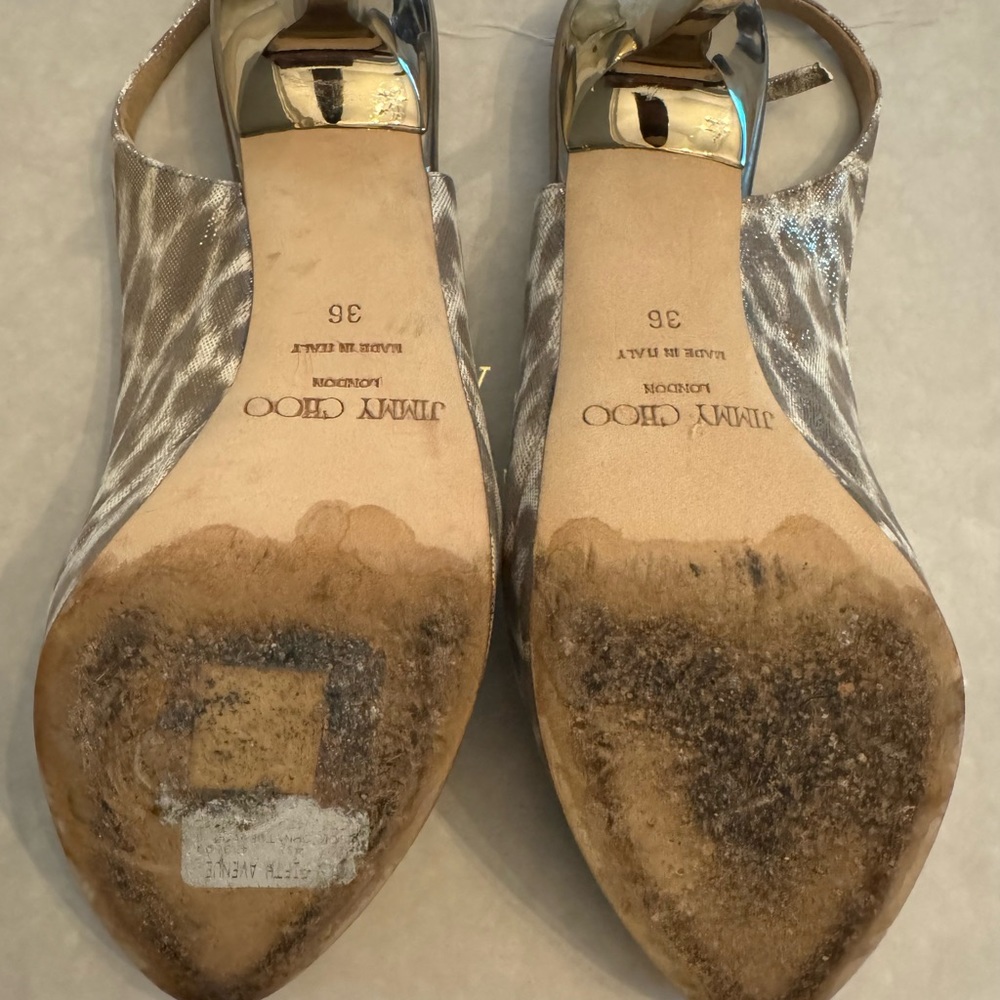 Jimmy Choo Open Toe Pumps Slingback Heels Leopard Shimmer Leather 36 - Picture 5 of 7
